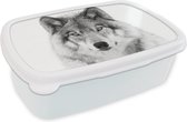 Broodtrommel Wit - Lunchbox - Brooddoos - Wolf - Dieren - Portret - Wit - 18x12x6 cm - Volwassenen