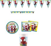 Spidey & Friends - Spiderman - Feestpakket - Kinderfeest - Voordeelpakket - Bekers - Bordjes - Servetten - Vlaggenlijn - Happy Birthday slinger.