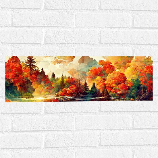 Muursticker - Schilderij van een Landschap tijdens de Herfst - 60x20 cm Foto op Muursticker