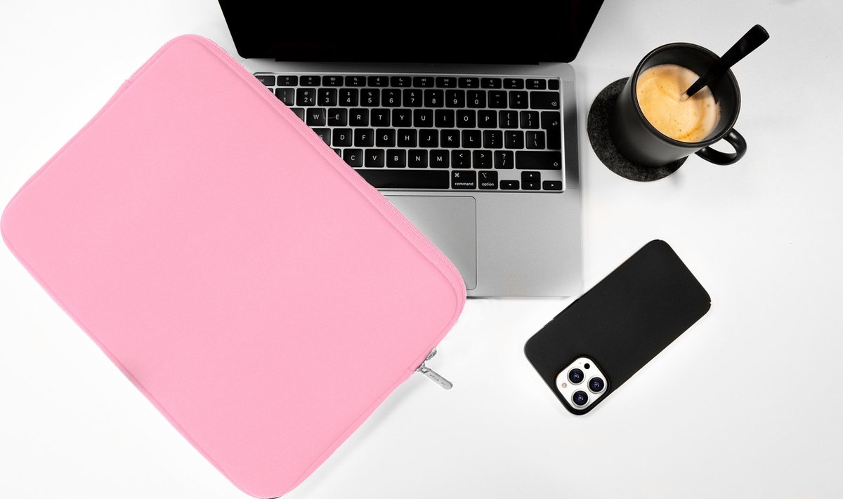 Laptophoes 14-15,6 inch roze waterafstotend lichtgewicht krasbestendig soft velvet binnenkant met rits - Afbeelding 4