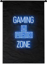 Wandkleed - Wanddoek - Gaming - Tekst - Gaming zone - Neon - Blauw - 60x90 cm - Wandtapijt