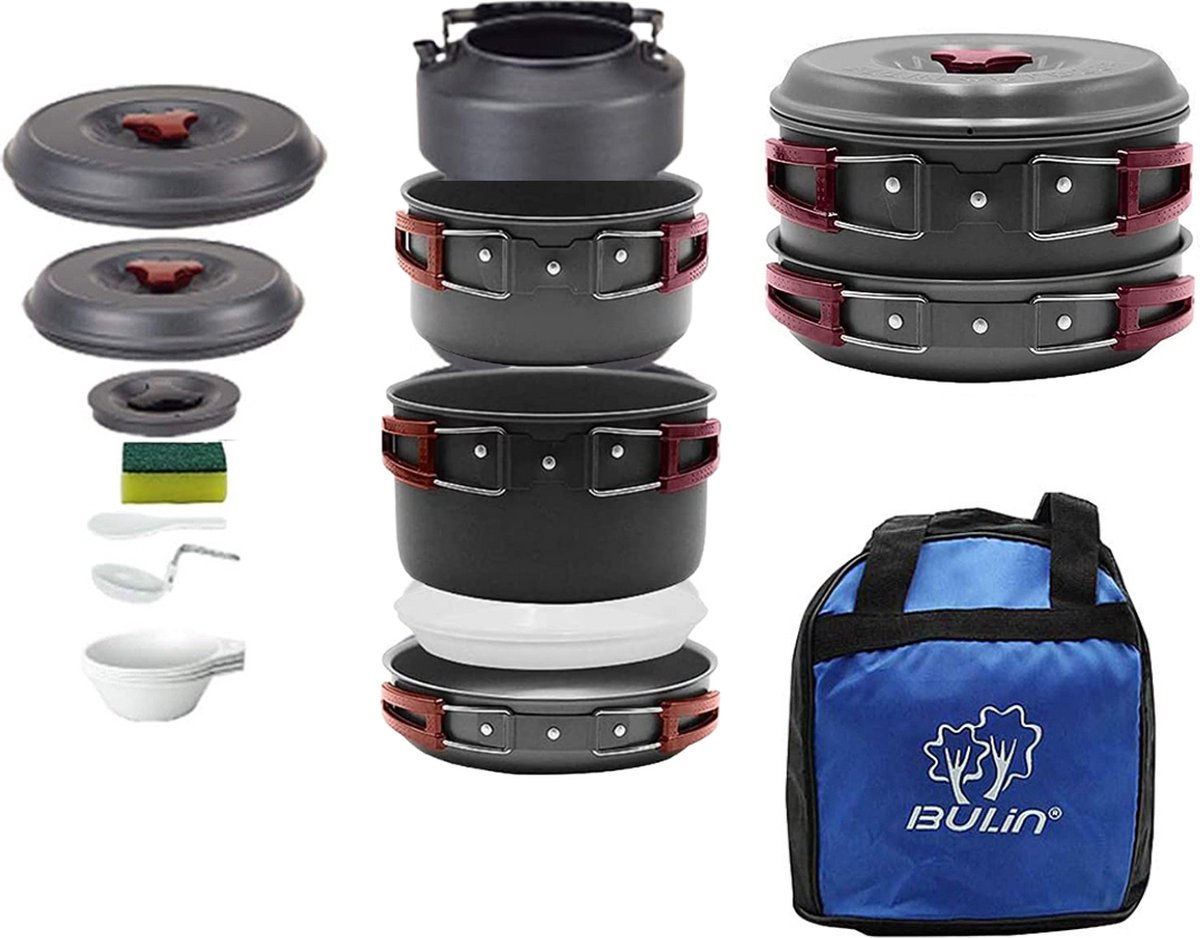 Premium Camping Pannenset Pannen Set Opbergtas Servies Kamperen