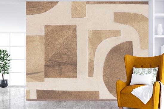 Behang - Fotobehang Vormen - Abstract - Puzzel - Hout - Breedte 300 cm x hoogte 240 cm - Behangpapier