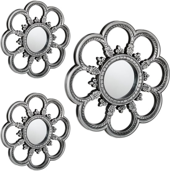 Lot de 3 miroirs Relaxdays - fleur de miroir décoratif - miroir mural  argent - miroir... | bol