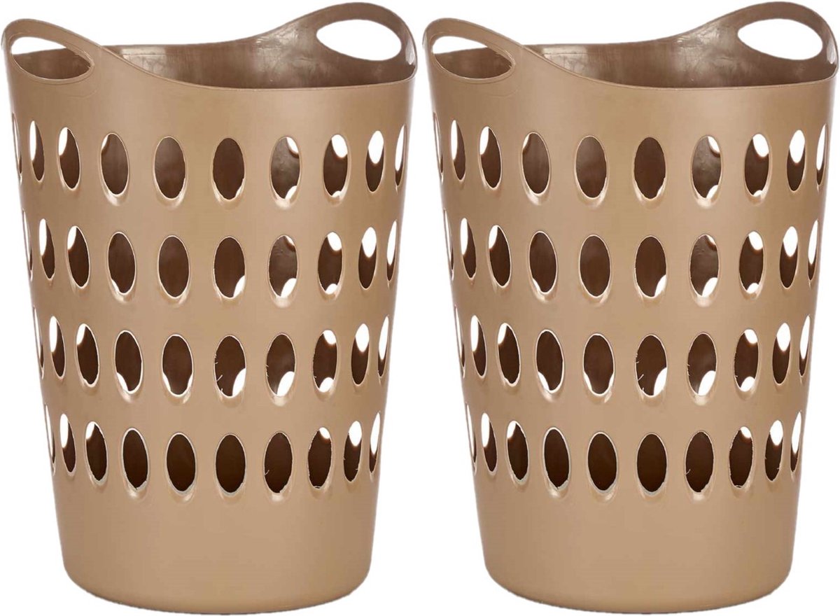 Goedkoopste Arte R Flexibele wasmand/opbergmand - 2x - rond - goudbruin - 50 liter - wasgoed sorteren