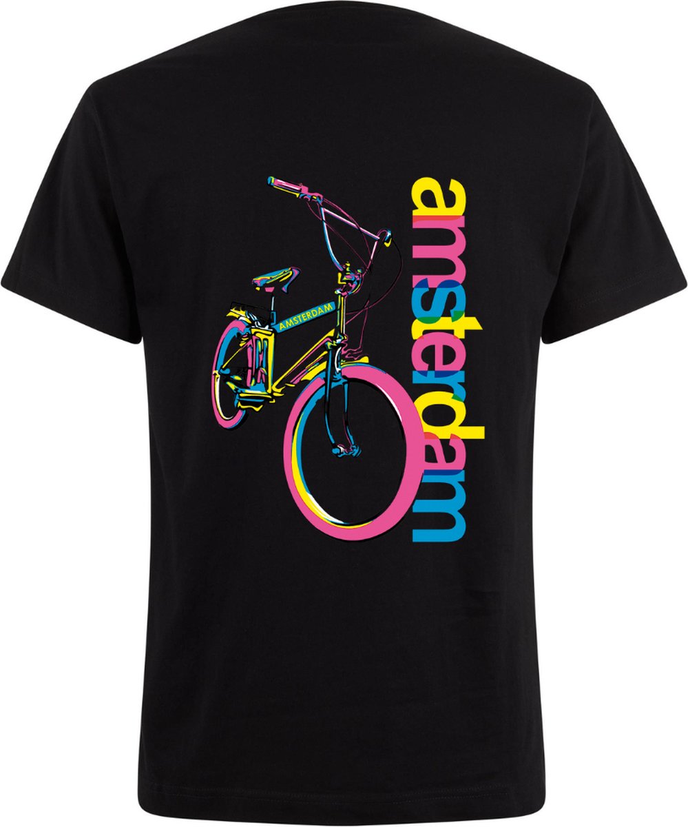 T-shirt heren - Zwart Neon Tshirt Full Color Bike Amsterdam XL