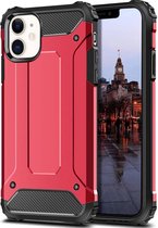 Schokbestendig Heavy Duty Hoesje Geschikt voor: iPhone 11 Pro Max Shock Proof Hybride - Back Cover - Dual Layer Armor Case - Extra Stevig - Rood