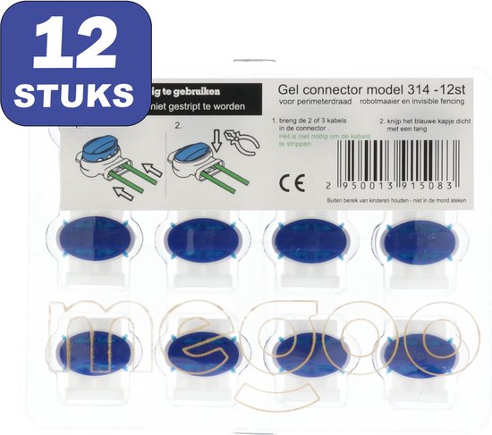 Verpakking met 12 stuks gel connectors model 314. De verpakking bevat ook de gebruiksaanwijzing.