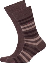 Tommy Hilfiger Duo Stripe Socks (2-pack) - herensokken katoen - gestreept en uni - bruin -  Maat: 43-46
