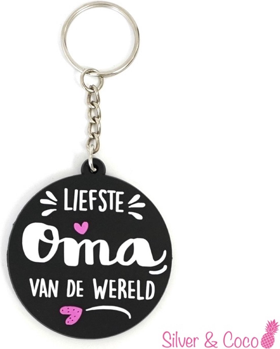 SilverAndCoco® - Moederdag Verjaardag Cadeautje Kind / 2D Sleutelhanger Auto Huis / Sinterklaas Schoen Cadeau Key Chain / Sleutel Ring Sleutels - Grandma / Liefste Oma