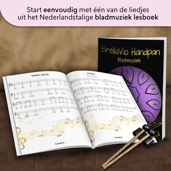 BrellaVio Handpan met Lesboek - Let op: afmeting 16cm ø - Paars - Healing Steel Tongue Drum - Hand Klankschaal - Hang Drum - Lotus Tong Muziektherapie van BrellaVio — afbeelding 3