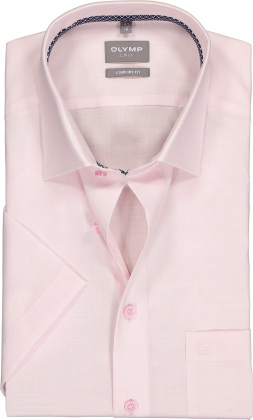 OLYMP comfort fit overhemd - korte mouw - structuur - roze (contrast) - Strijkvrij - Boordmaat: 42