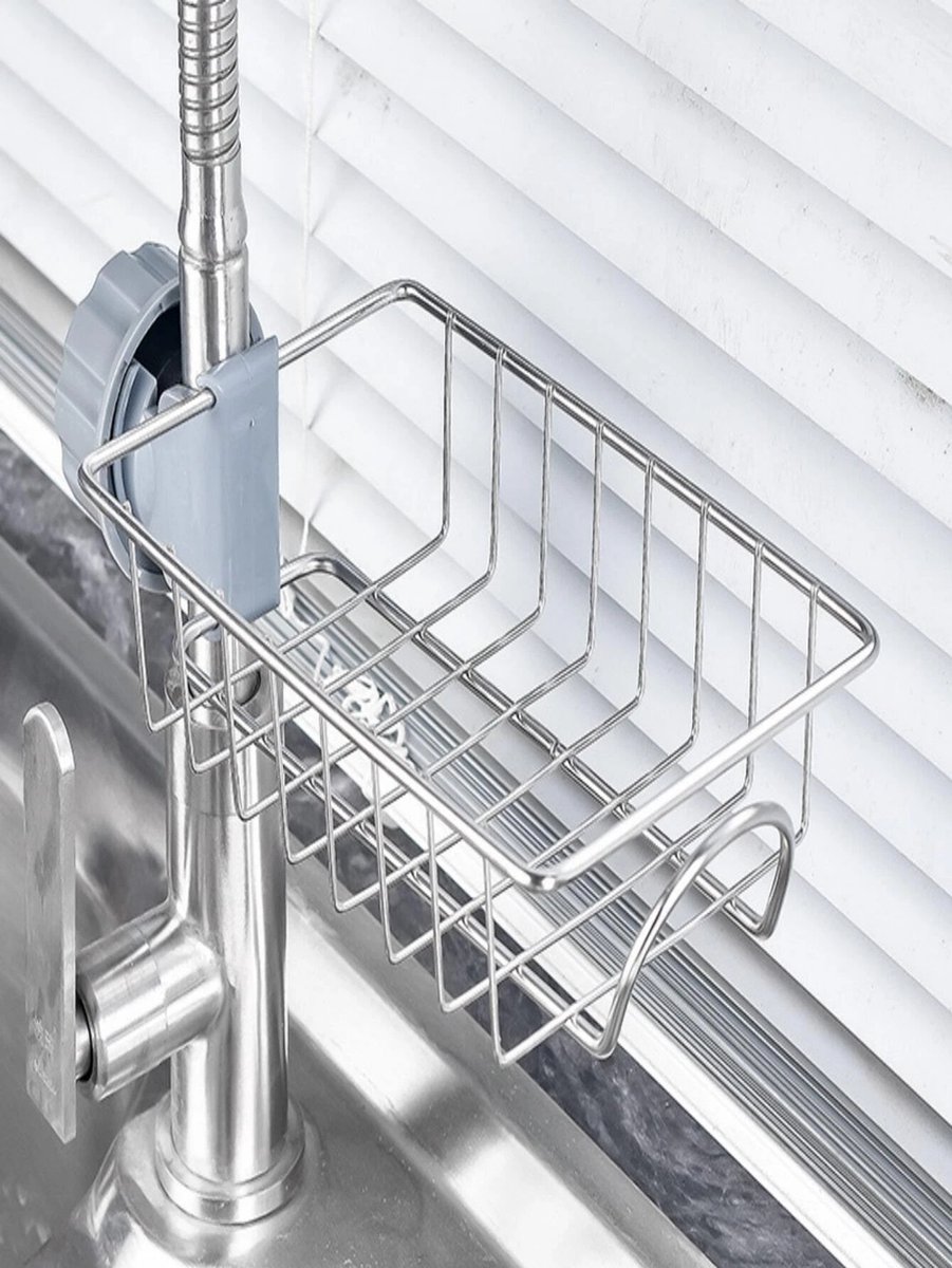 FOXWHALE Keuken Spoelbak Organizer Slim Met Lekbak & 2 Houders, Aan De Muur Te Hangen Spoelbak Organizer Geen Boren Zelfklevende Spoelbak Organizer Voor Keukenaccessoires Spons Borstel Afwasmiddel