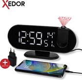 Xedor - radio-réveil avec projection - téléphone rechargeable - dimmable - + adaptateur - horloge à projection - réveil projecteur -