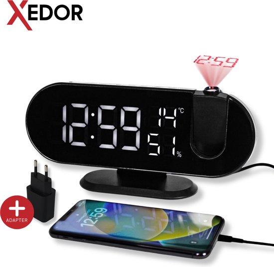 Xedor® - Wekkerradio met Projectie - Telefoon oplaadbaar - Dimbaar - + Adapter - Projectieklok - Projector wekker