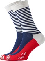 Happy Socks Half Stripe Sokken - Wit/Blauw/Rood - Maat 41-46