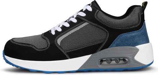 UOQC Veiligheidsschoenen voor heren, licht, dames, werkschoenen, ademend, comfortabel, schoenen met antislip stalen neus, stoot- en steekbestendig, beschermende schoenen, Zwart, 41 EU