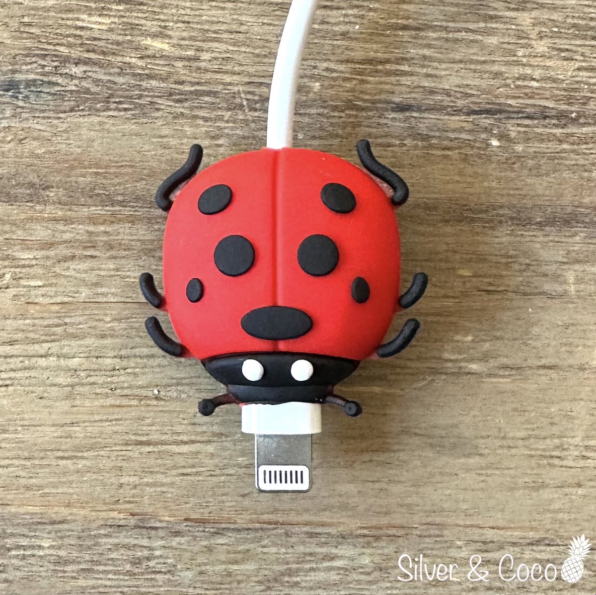 SilverAndCoco® - Kabeldiertjes / Kabelprotector / Kabelbeschermer Mobiele Telefoon Kabel Lader beschermer / Kabelbijter iPhone iPad Android oplader - Lieveheersbeestje