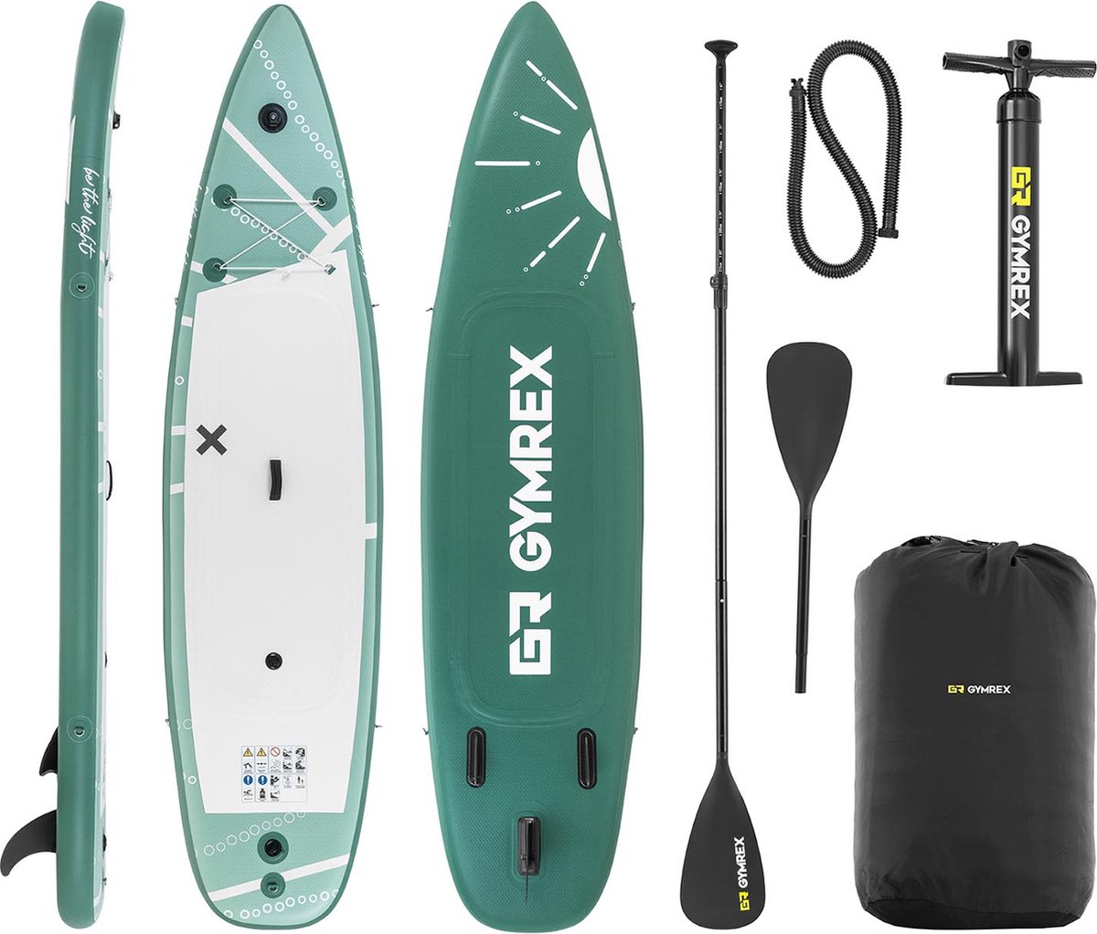Gymrex Stand-up paddleboard - opblaasbaar - 125 kg - groen - dubbele kamer - 329 x 78 x 38.5 cm