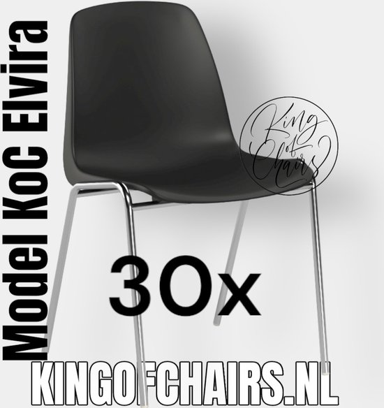 King of Chairs -set van 30- model KoC Elvira zwart met verchroomd onderstel. Kantinestoel stapelstoel kuipstoel vergaderstoel tuinstoel kantine stapel stoel kantinestoelen stapelstoelen kuipstoelen arenastoel Helene schoolstoel bezoekersstoel