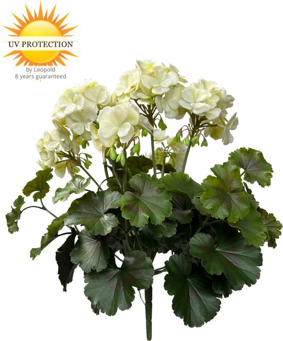Buiten kunst geranium XL crème-witte bloemen uv-bestendig