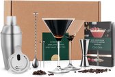 Cocora Martini Geschenkset - 9-delige RVS Cocktail Set - Cocktailshaker - Martini Glazen (V) - Cocktail Boek - Cadeau voor Mannen & Vrouwen - Zilver