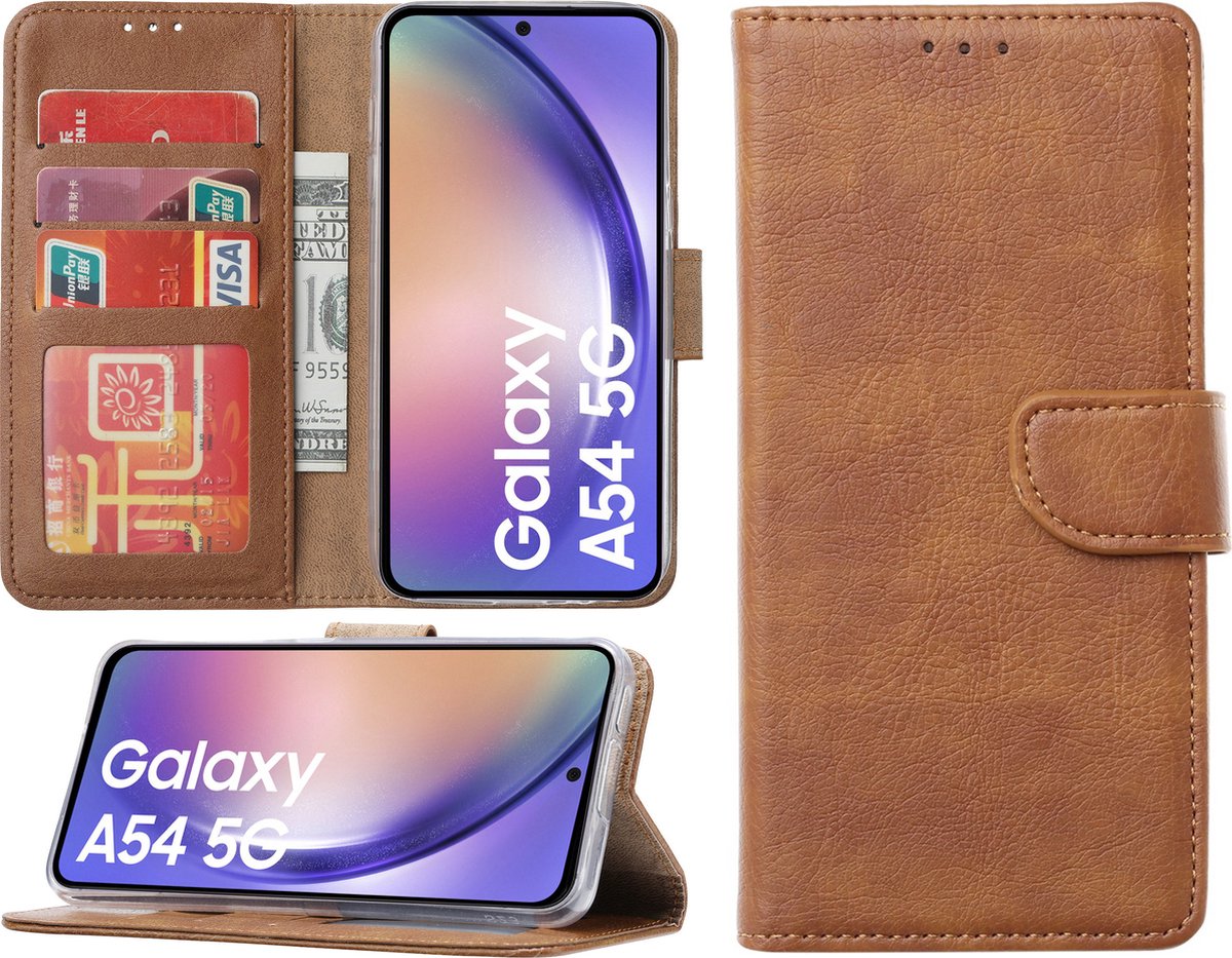 Arara Hoesje geschikt voor Samsung Galaxy A54 hoesje - Bookcase met pasjeshouder - Bruin