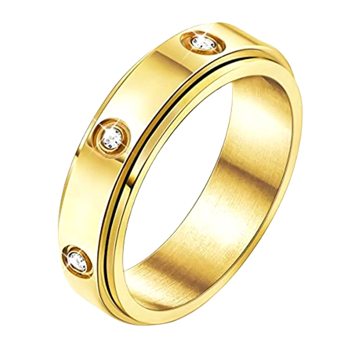 Anxiety Ring - (Zirkonia) - Stress Ring - Fidget Ring - Fidget Toys - Draaibare Ring - Spinning Ring - Goud - (16.00mm / maat 50)
