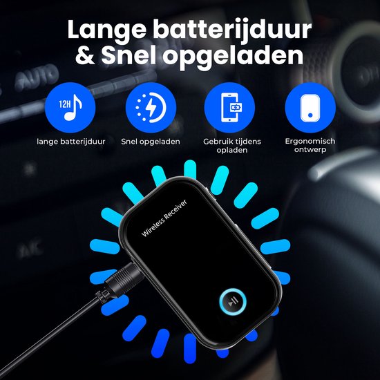 DirectGoods® Bluetooth Receiver - 3.5MM AUX - Bluetooth Ontvanger - Handsfree Bellen - Bluetooth Audio Receiver - Bluetooth Auto via AUX - Incl. Aux Kabel