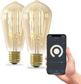Calex Slimme Lamp -  Set van 2 stuks - Wifi LED Filament Verlichting - E27 - Rustiek Smart Lichtbron Goud - Dimbaar - Warm Wit licht - 7W