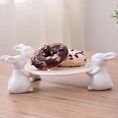 Bunny Rabbit keramische plaat, gerechten voor dessert food server lade, schattige taartstandaard, servies ambachten cadeau voor keukengerei liefhebbers, bruiloft, Moederdag paasdag (3 konijn)