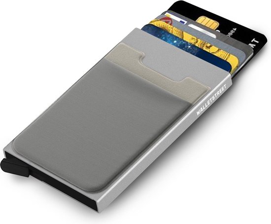 Walletstreet Uitschuifbare Pasjeshouder Plus 2- Walletstreet Aluminium Creditcardhouder Card Protector Anti-Skim/ RFID Card Protector 7 Pasjes – Zilver/Silver