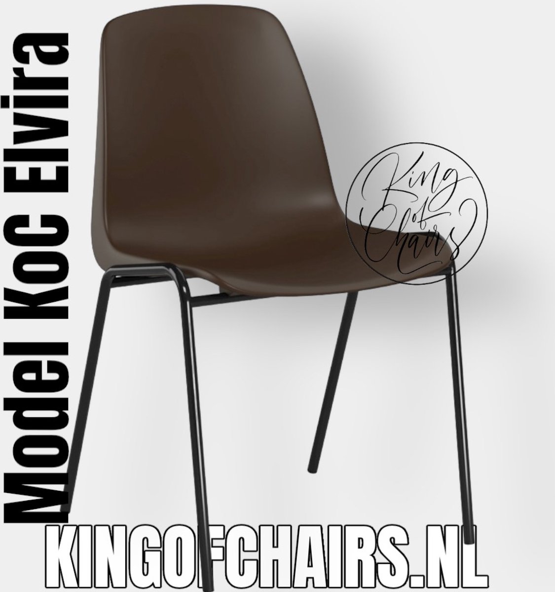 King of Chairs model KoC Elvira bruin met zwart onderstel. Kantinestoel stapelstoel kuipstoel vergaderstoel tuinstoel kantine stoel stapel stoel tuin stoel kantinestoelen stapelstoelen kuipstoelen stapelbare keukenstoel Helene eetkamerstoel
