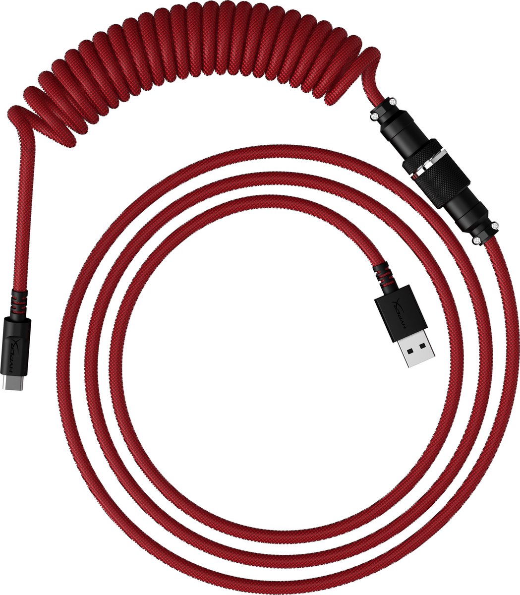 HyperX - USB-C Kabel - Spiraalontwerp - Rood/Zwart