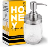 Distributeur de miel Pot de miel en verre véritable pour distributeur de sirop de 400 ml avec pompe en acier inoxydable