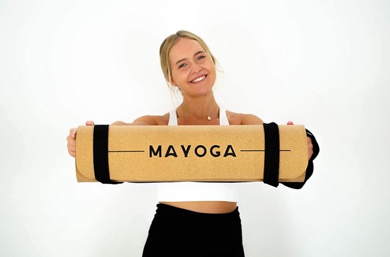 MAYOGA® Yogamat van kurk inclusief extra draagriem, met rek- en yoga-oefeningen, testwinnaar 01/2022 met de noot 1,3, de perfecte kurk-yogamat met 6 mm dikte, 183 x 61 x 0,6 cm — afbeelding 5