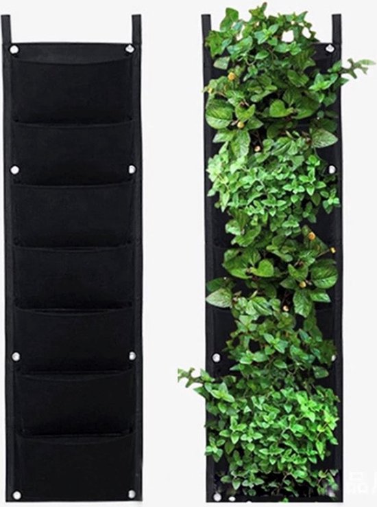 Verticale tuin plantenzakken - hangende tuin - moestuin - 7 vakken - 100 x 30 cm - plantenzak - hangtuin - plantenhanger binnen - plantenbak cadeau geven