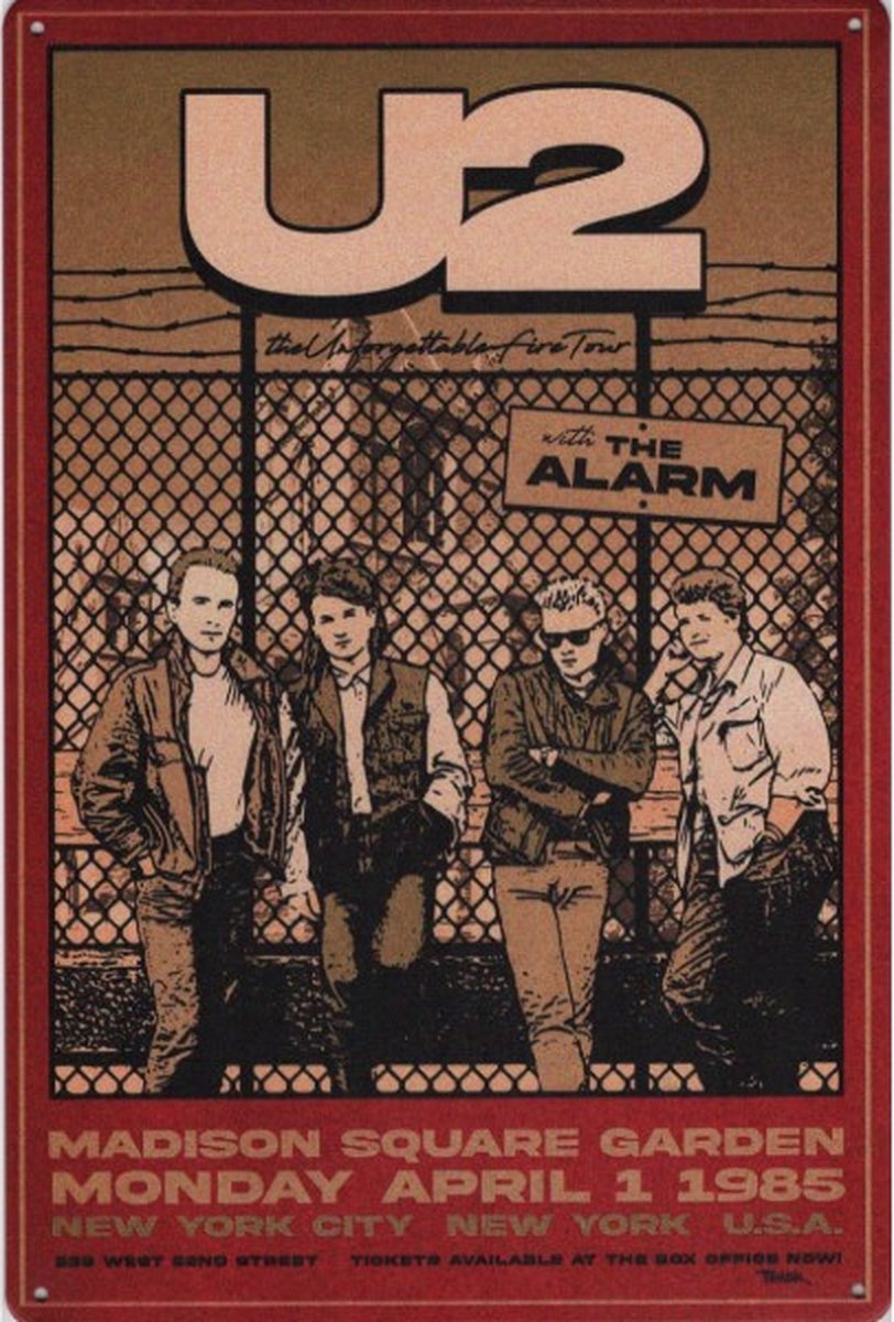 Wandbord Muziek Concert - U2 The Unforgettable Fire Tour With The Alarm 1985 - Merkloos