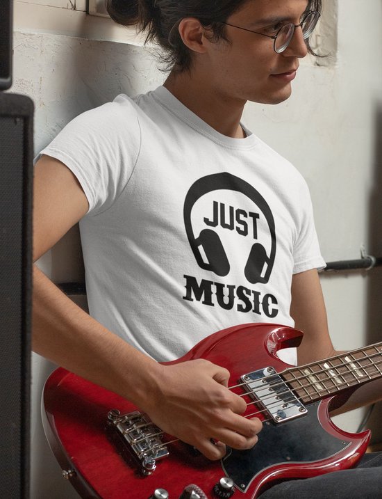 Rick & Rich - T-Shirt Just Music - T-shirt met opdruk - T-shirt Muziek - Tshirt Music - Wit T-shirt - T-shirt Man - Shirt met ronde hals - T-Shirt Maat 3XL