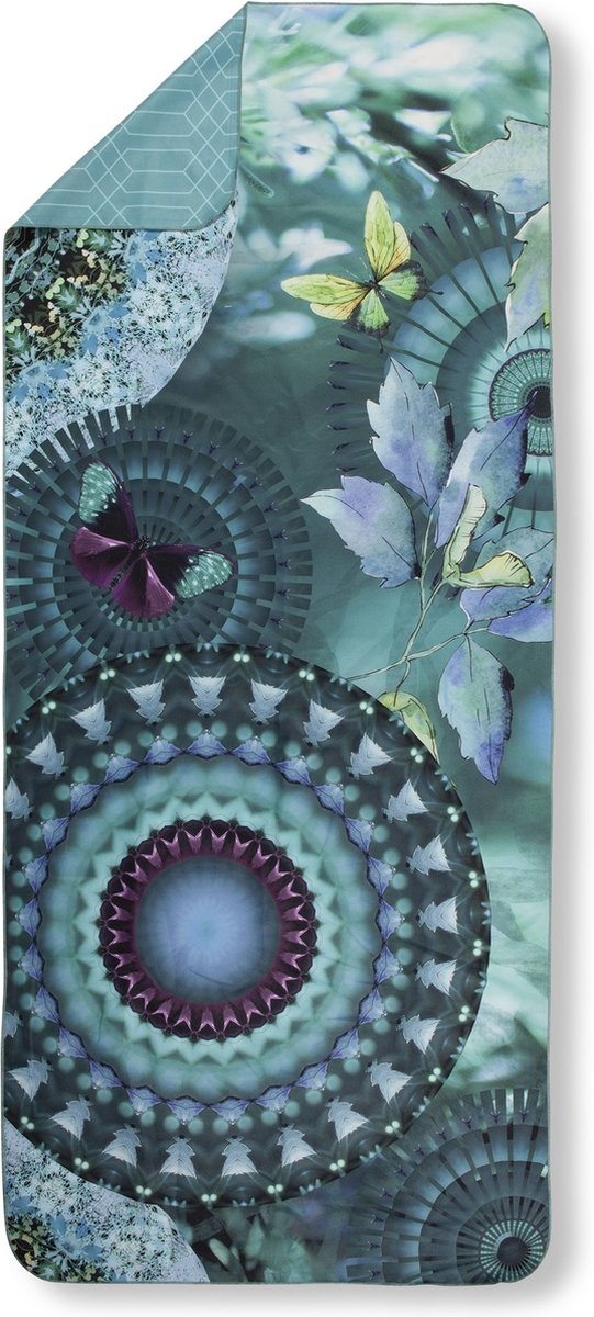 HIP Sporthanddoek "mandala's en vlinders" - Petrol - (50x100 cm) - Microvezel