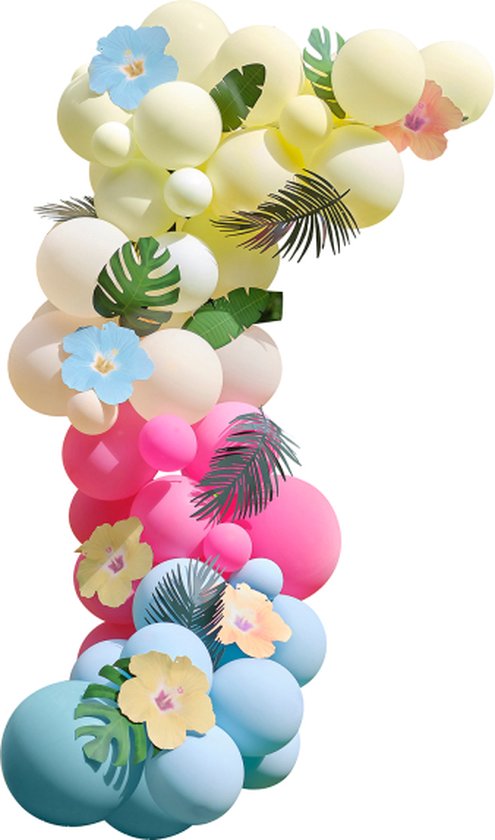 Hawaiian Tiki Balloon Arch met tropische bloemen en bladeren DIY