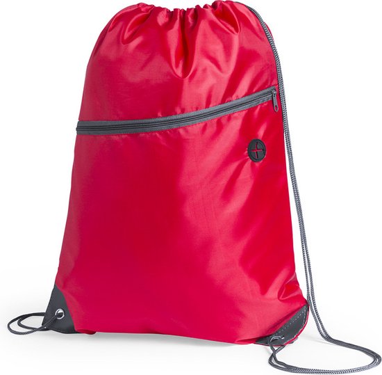 Sport gymtas/rugtas - rood - 34 x 44 cm - polyester - met rijgkoord en voorvakje