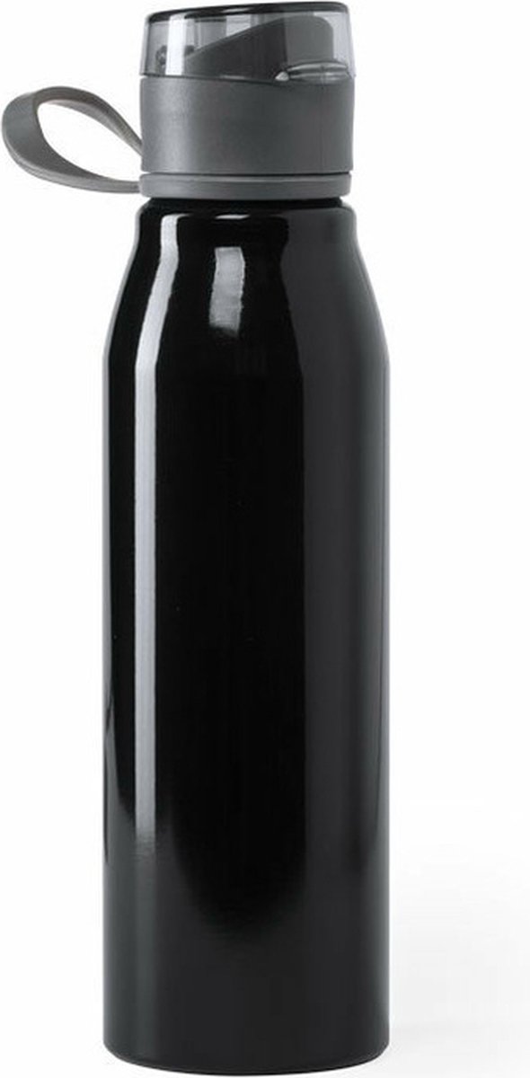Aluminium waterfles/drinkfles/bidon/sportfles kleur metallic zwart - met schroefdop - 700 ml