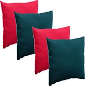 Hesperide Bank/sier/tuin kussens - binnen/buiten - set 4x stuks - rood/emerald groen - 40x40 cm
