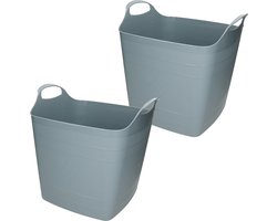 Bathroom Solutions Flexibele kuip - 2x stuks - blauw - 25 liter - kunststof - emmer - wasmand