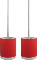 MSV Shine Toilet/wc-borstel houder - 2x - keramiek/metaal - rood - 38 cm