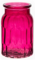 Bellatio Design Bloemenvaas - fuchsia roze - transparant glas - D12 x H18 cm - vaas