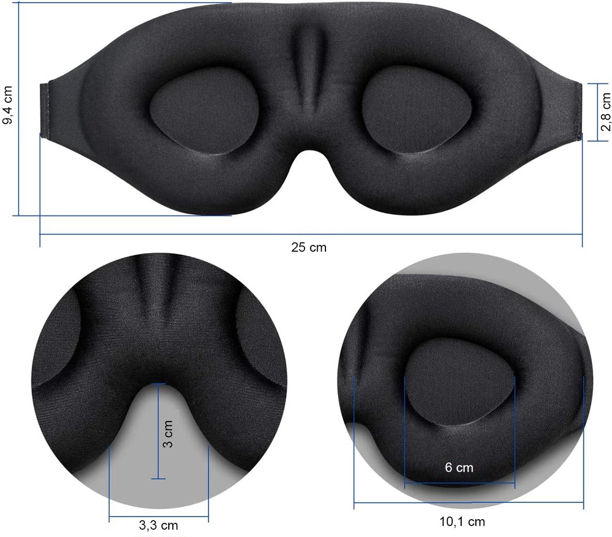 Podec Verstelbaar Slaapmasker - 100% Verduisterend - Voor Mannen en Vrouwen - Oogmasker Slaap - Ademend Memory Foam — afbeelding 6