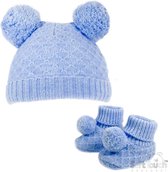 Babymutsje en slofjes - muts - kousen/sloffen - Blauw - Kraamcadeau jongen - Geboorte cadeau jongen/blauw