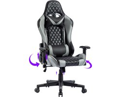 FOXSPORT Gaming Chair - Bureaustoel - Game Stoel - Gaming Stoel - In Hoogte Verstelbaar 48 tot 58 CM - Met Nekkussen & Verstelbaar Rugkussen - Kunstleer - Zwart/Grijs